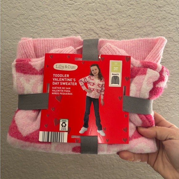 lily& dan Other - Toddler Valentine's Day Sweater - Pink and White